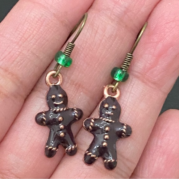 Enameled Gingerbread Christmas Earrings - Picture 3 of 11
